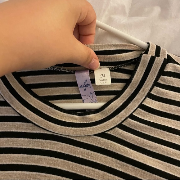 Francesca’s Striped Mock Neck Tee - Picture 2 of 3